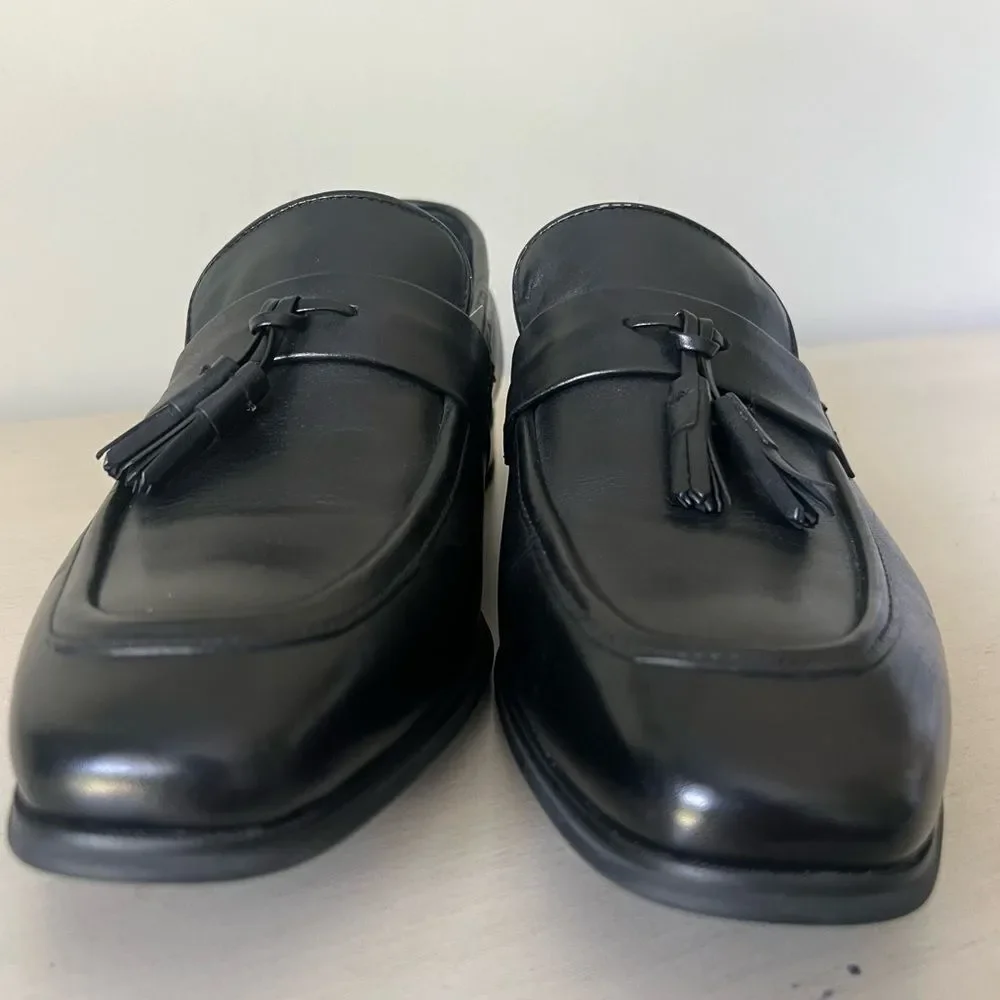 NWOT Austin Reed Men's 43 US 9.5/10 Black Leather Tasseled Penny Loafer